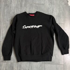 Supreme Black Crewneck with White Brush Script Logo